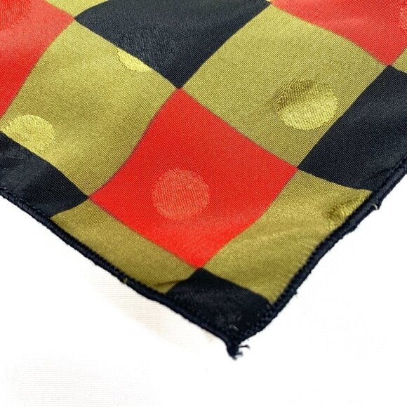 Vintage Rolled Edge Scarf - Black/Olive/Red Check Print, 45"x45" - Picture 8 of 9